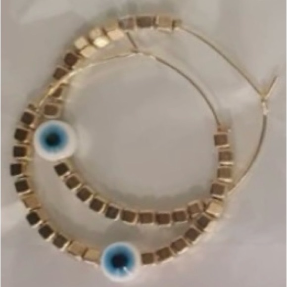 “Sky Blue Evil Eye” Devil’s Eye Nazar Protection Talisman Cube Square Bead Hoops - Picture 8 of 8